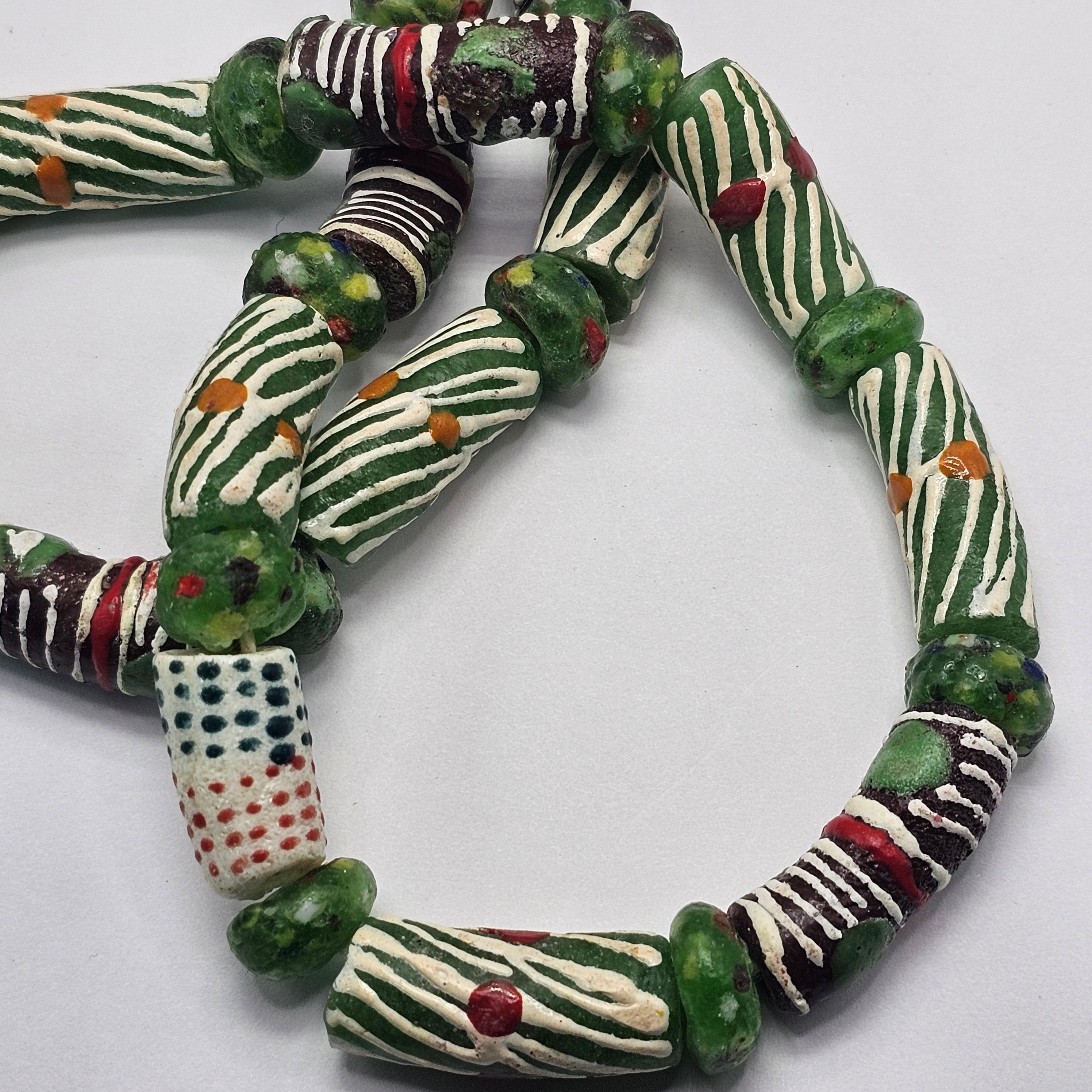 Green Long Strand African Beads, Jewelry Making