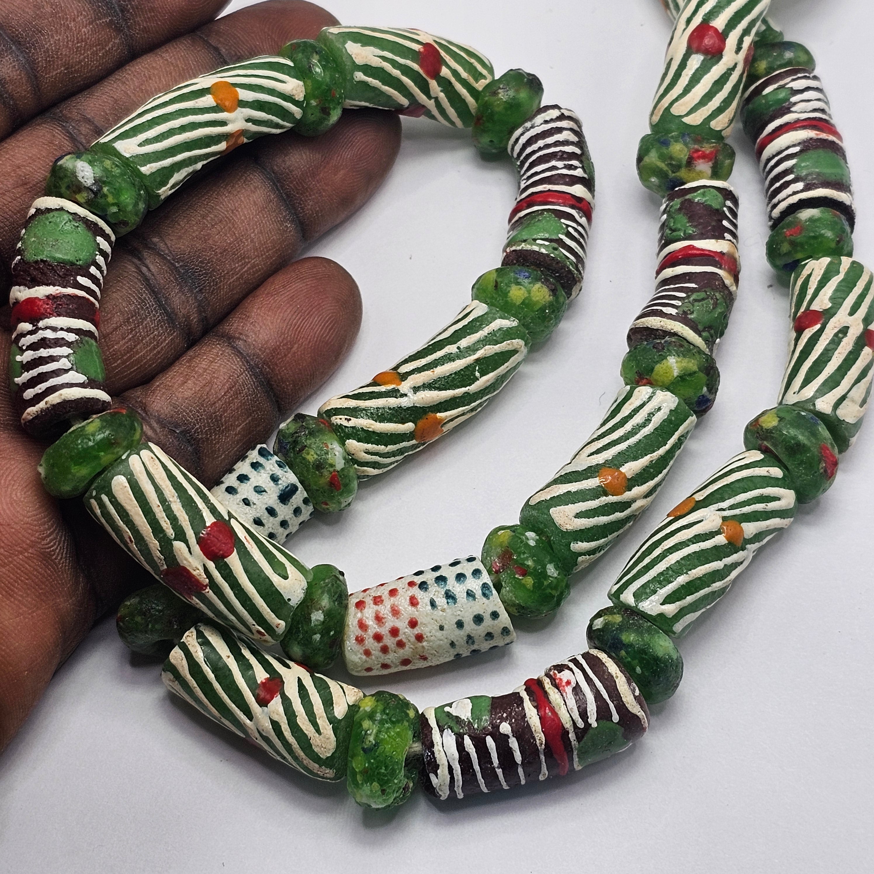 Green Long Strand African Beads, Jewelry Making