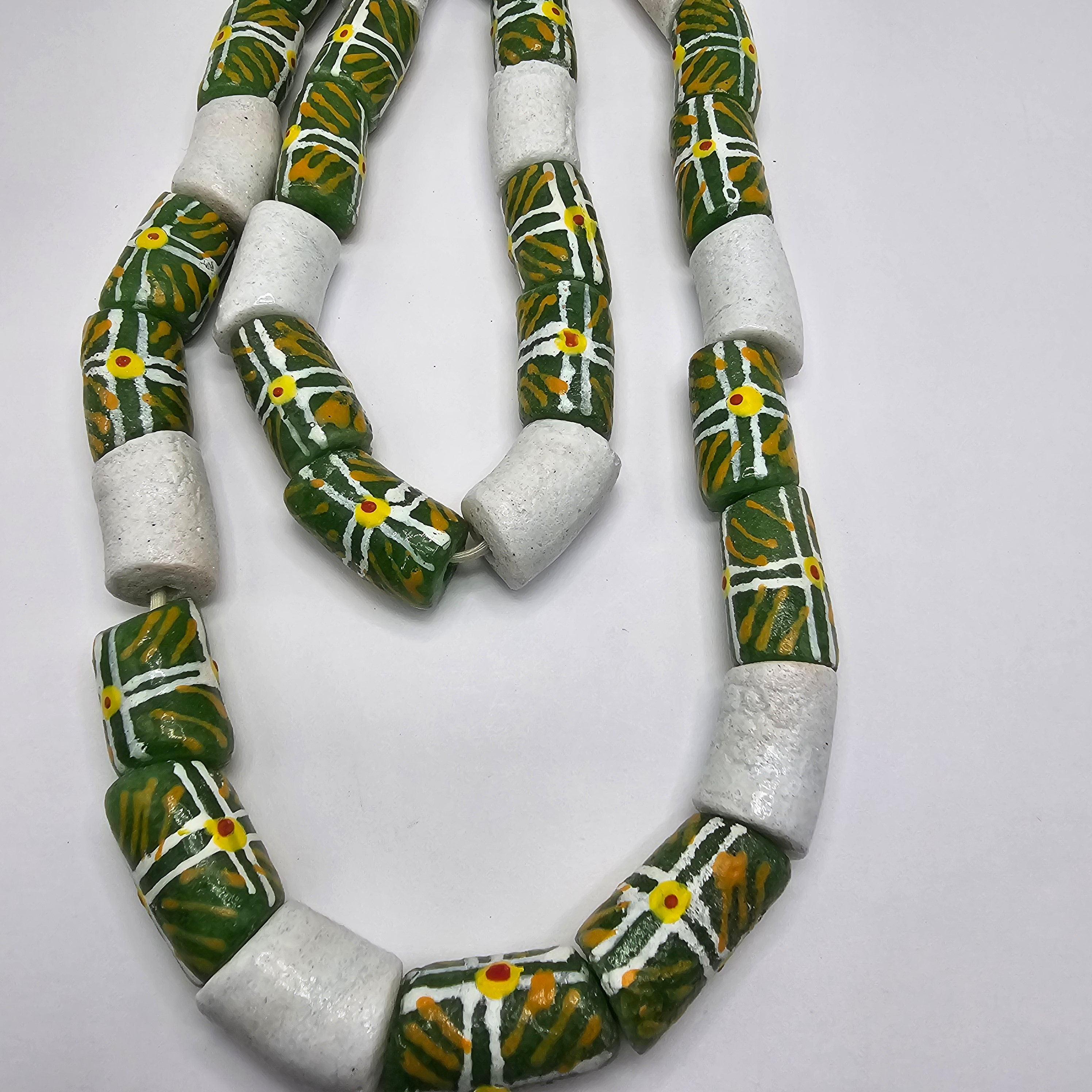 Chunky Green White Krobo Beads