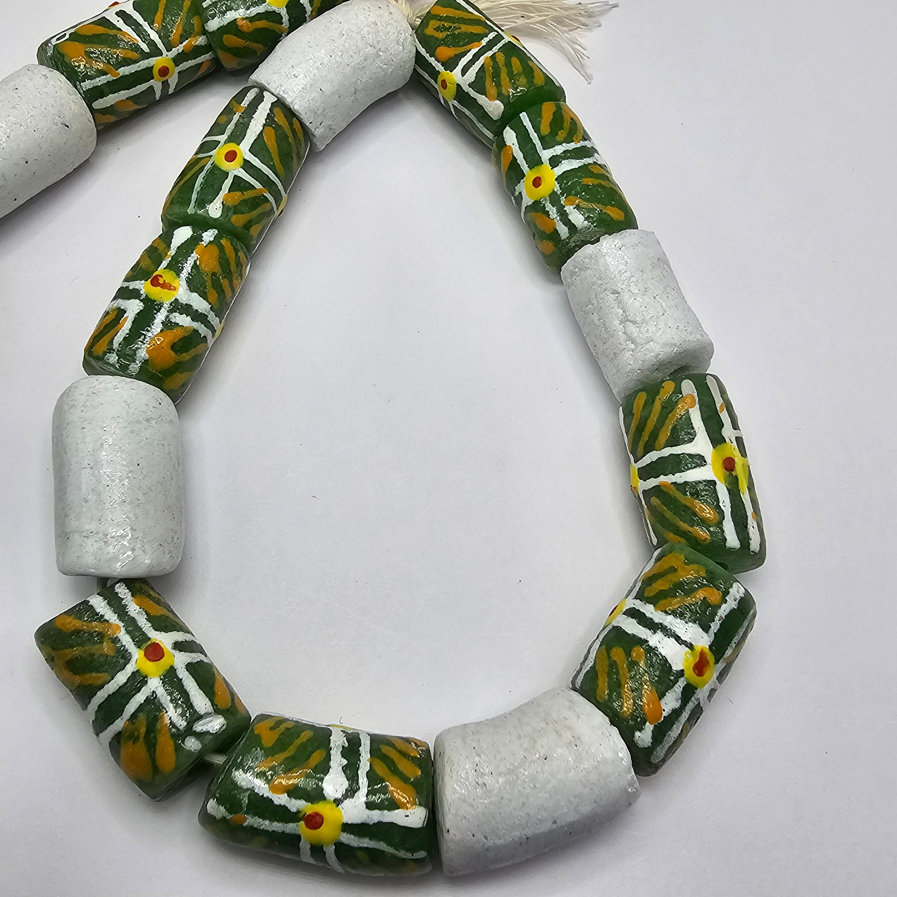 Chunky Green White Krobo Beads