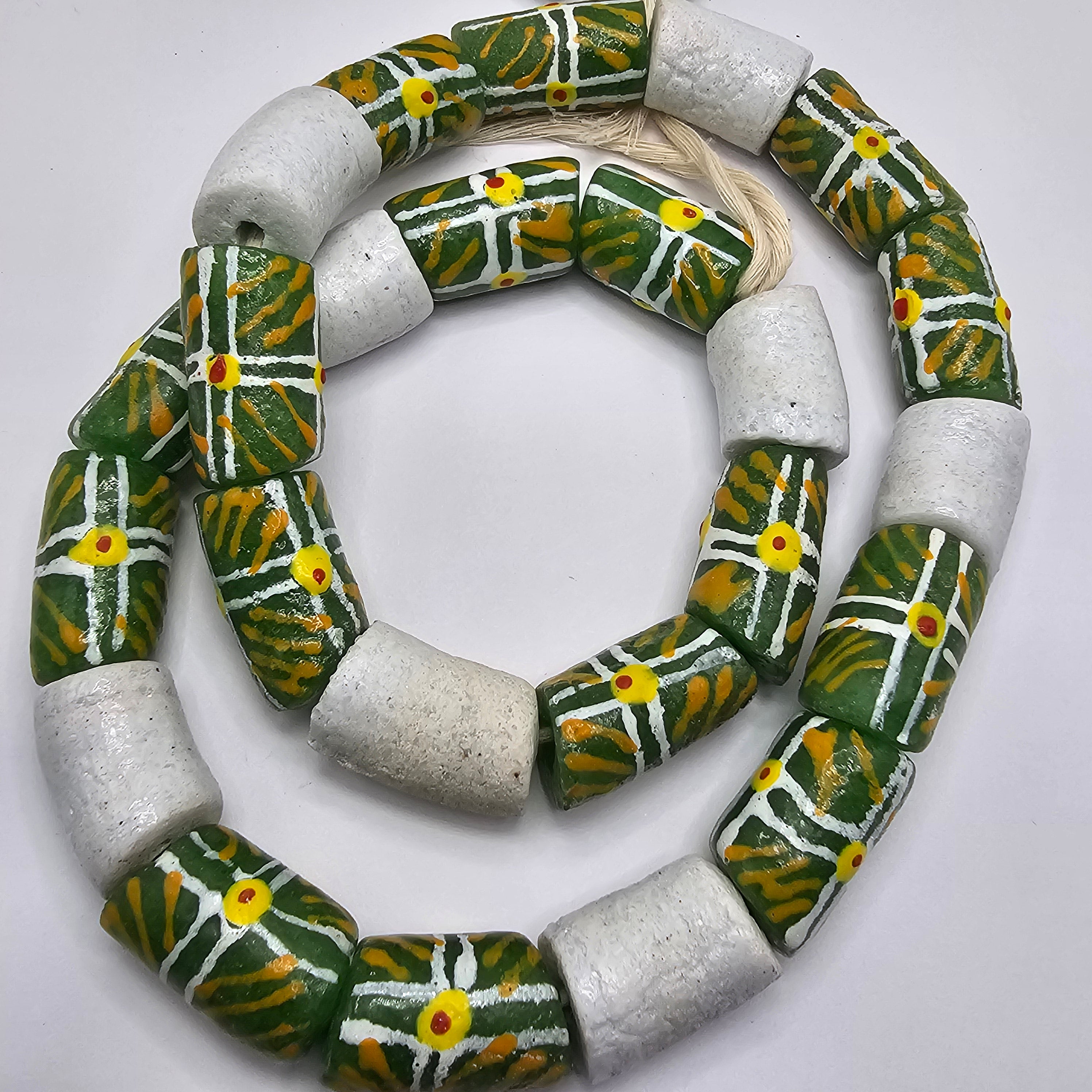 Chunky Green White Krobo Beads