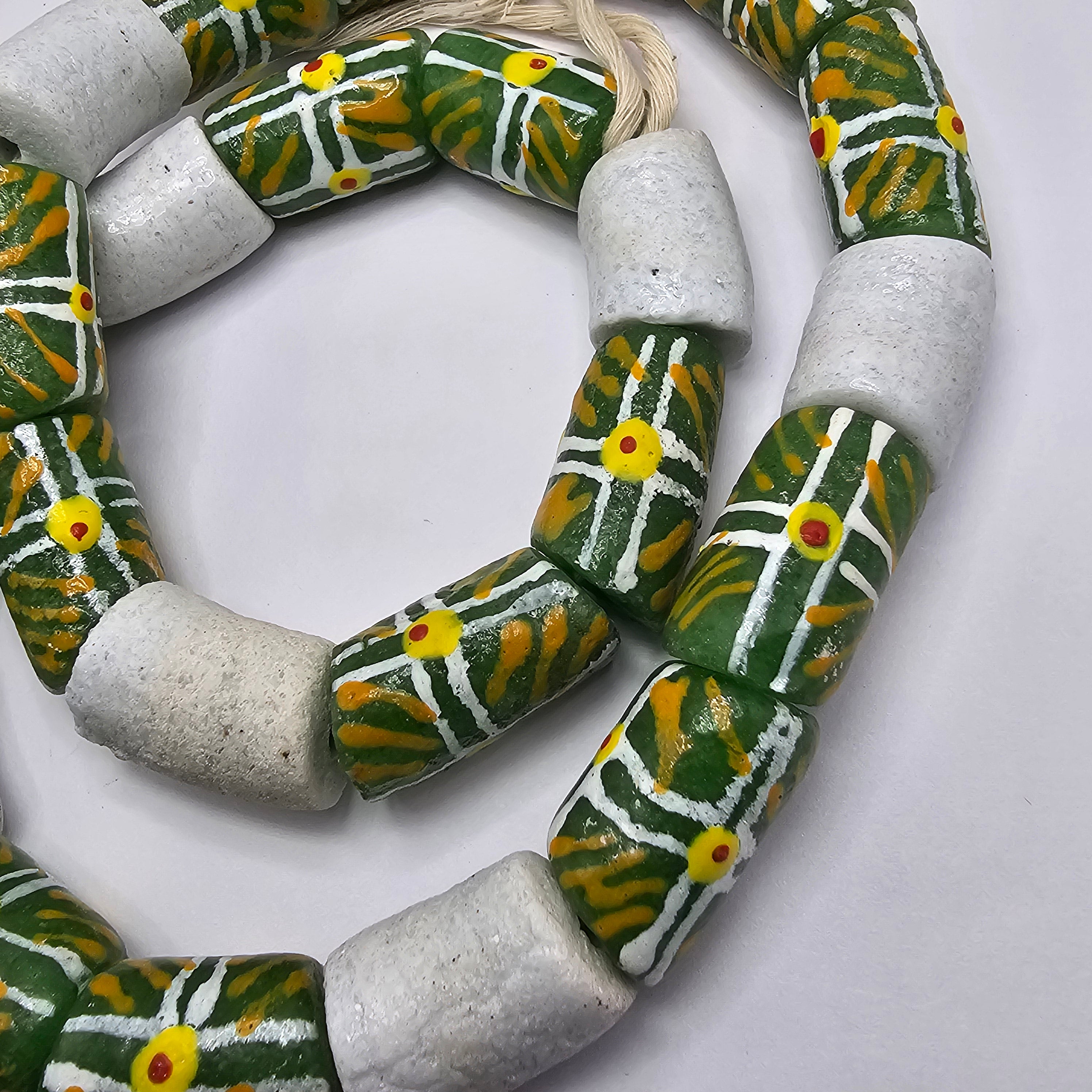 Chunky Green White Krobo Beads