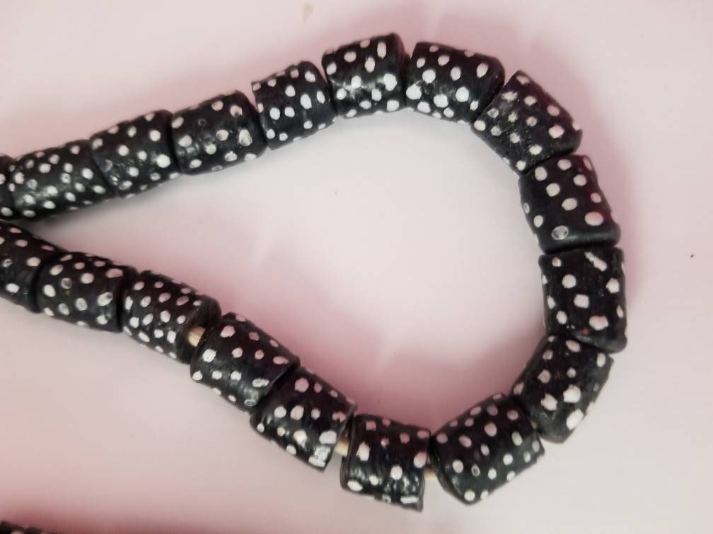 Black and White Polka dot Krobo beads