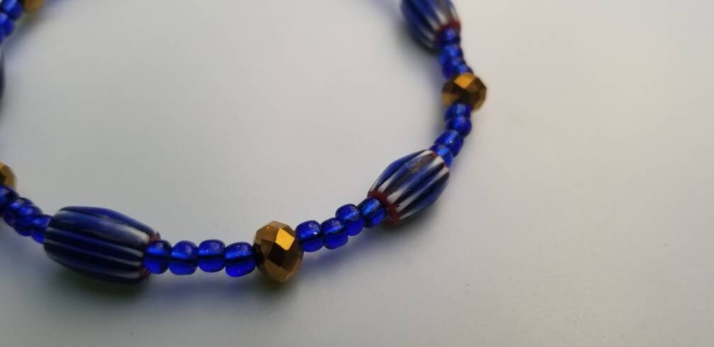 Blue Chevron Anklet, Women Jewelry, African Jewelry