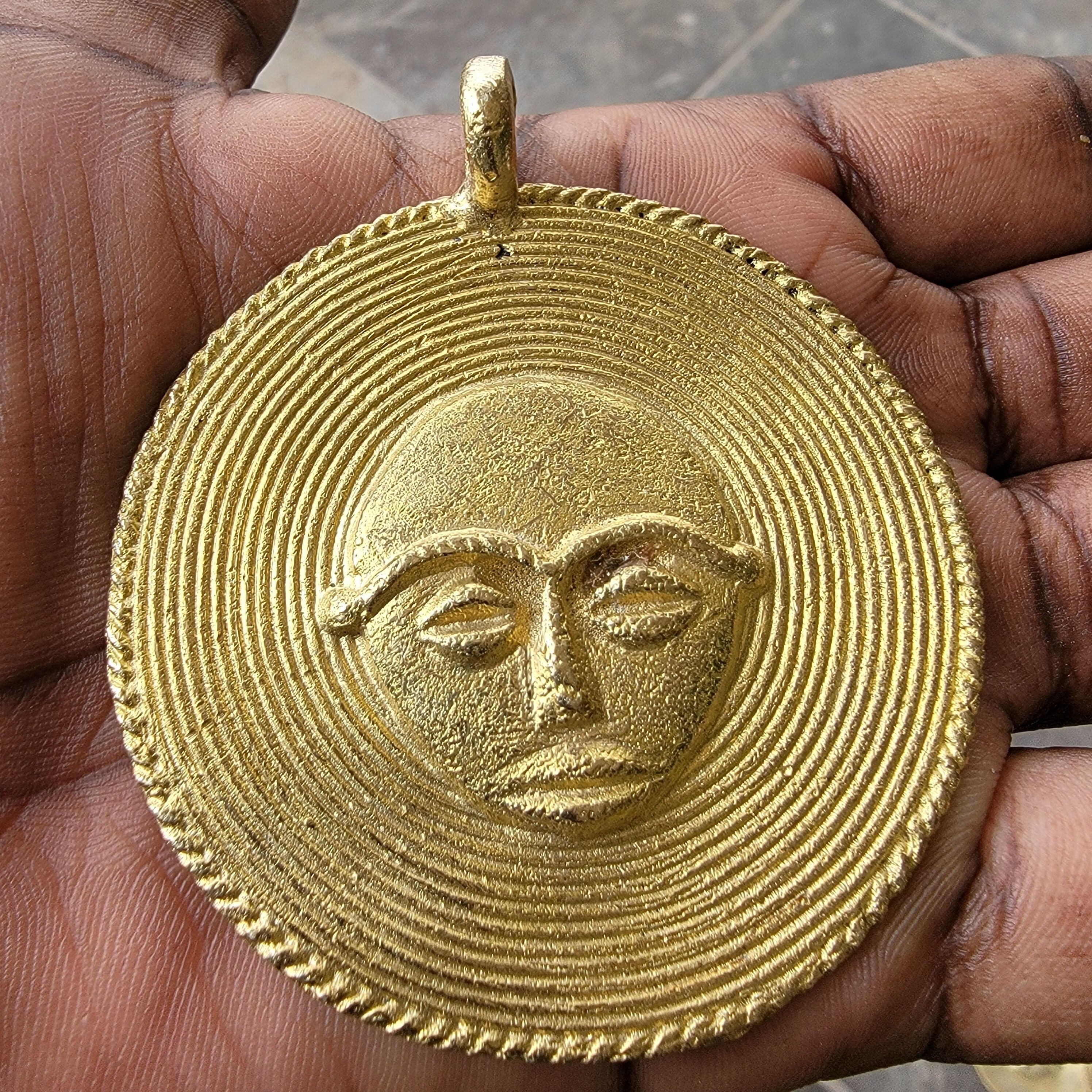 Face Shield Pendant, African Brass Beads