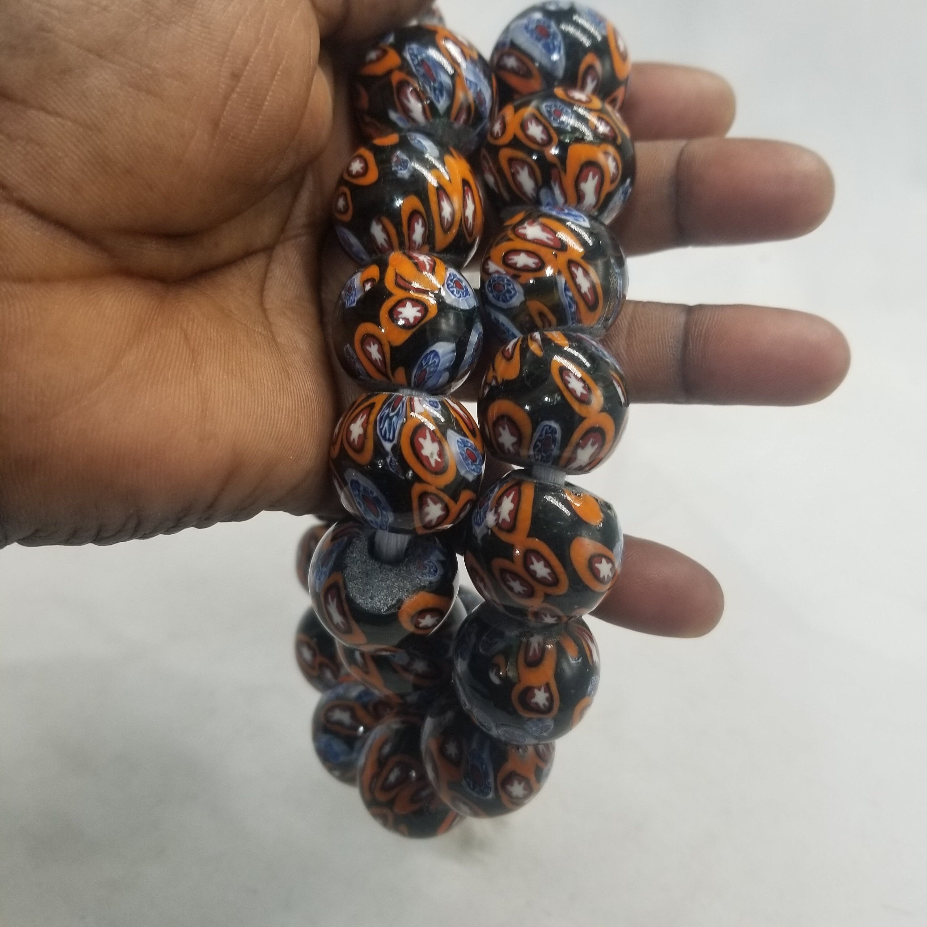 Black Orange Millefiori Beads