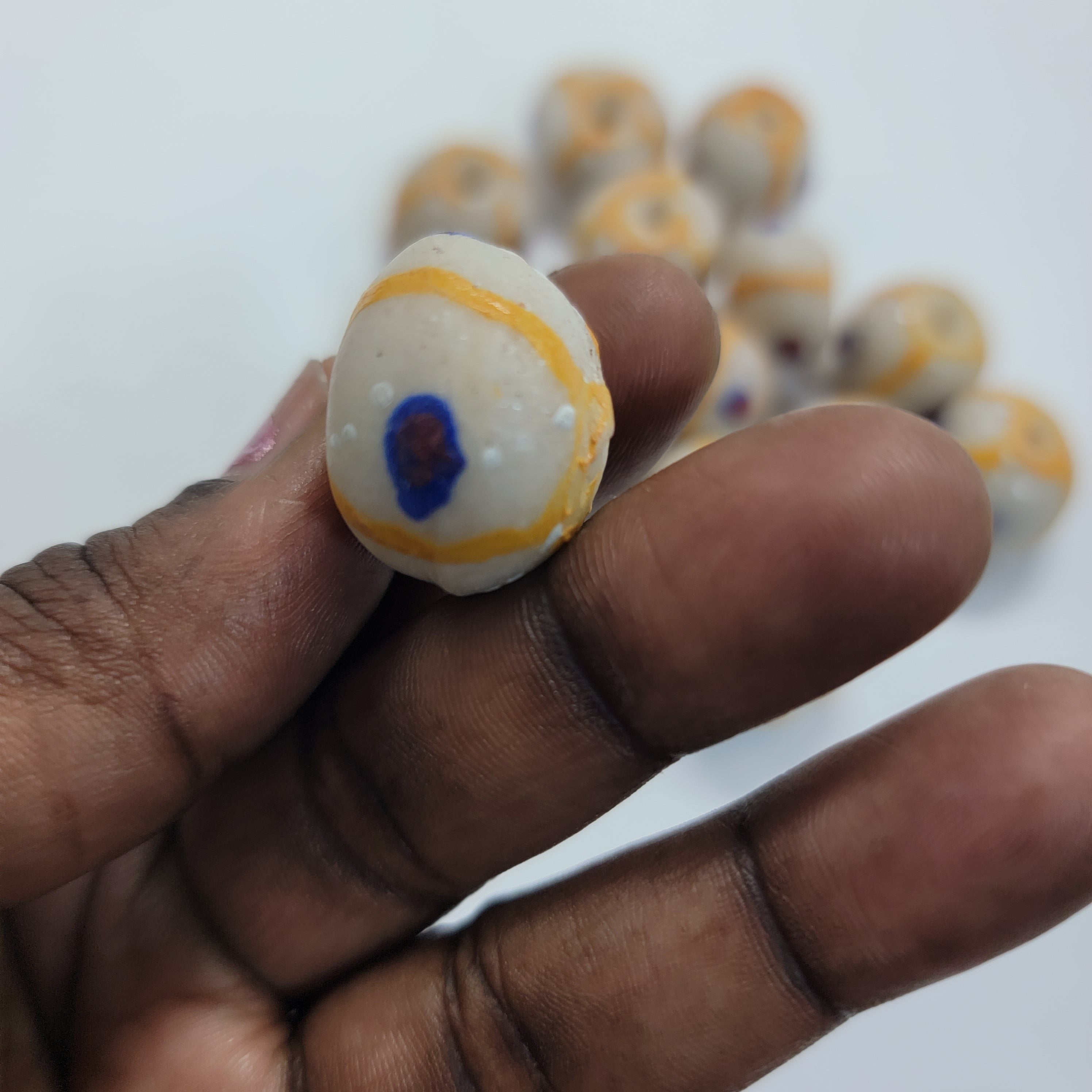 Cream Hand-Printed African Ball, Jewelry Making Beads