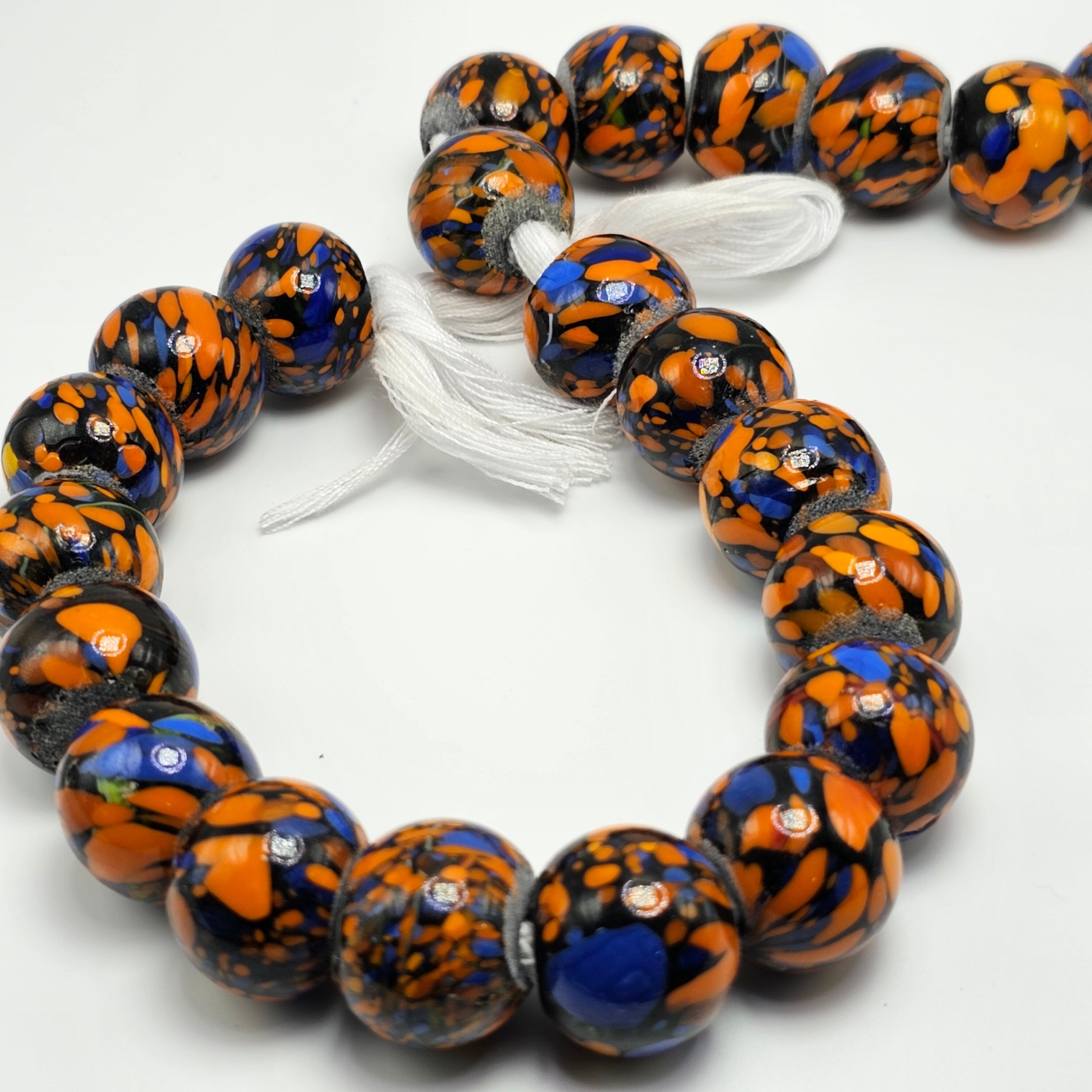 Orange Blue Lamp Beads, Indian Beads