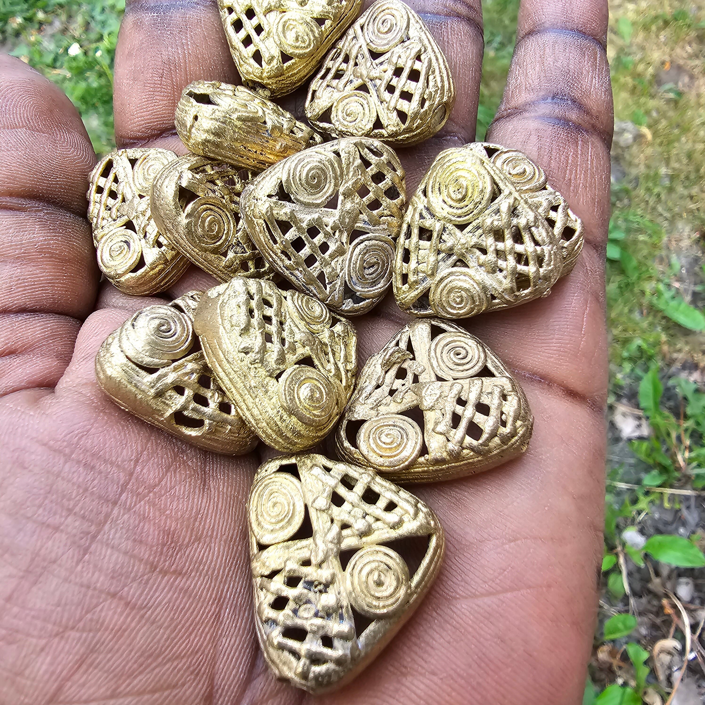 Small Triangular African Beads, Polish Brass