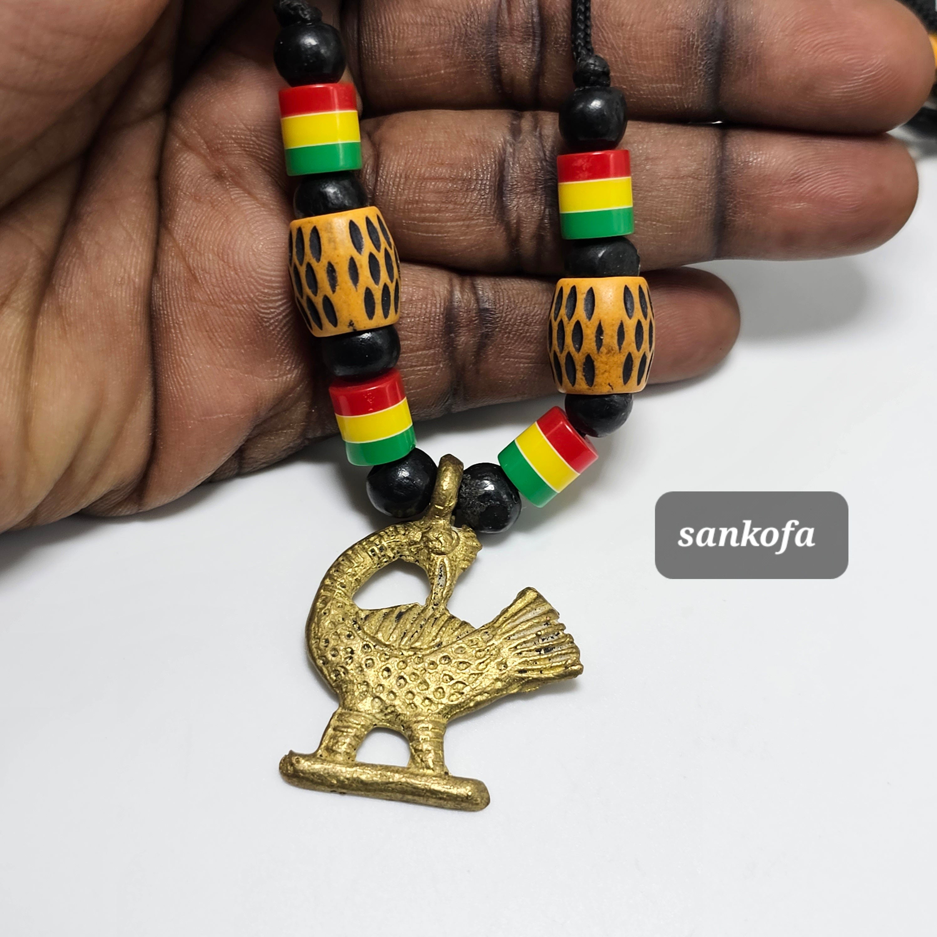 Ashante Brass Necklace, African Jewelry, Adinkra Symbols