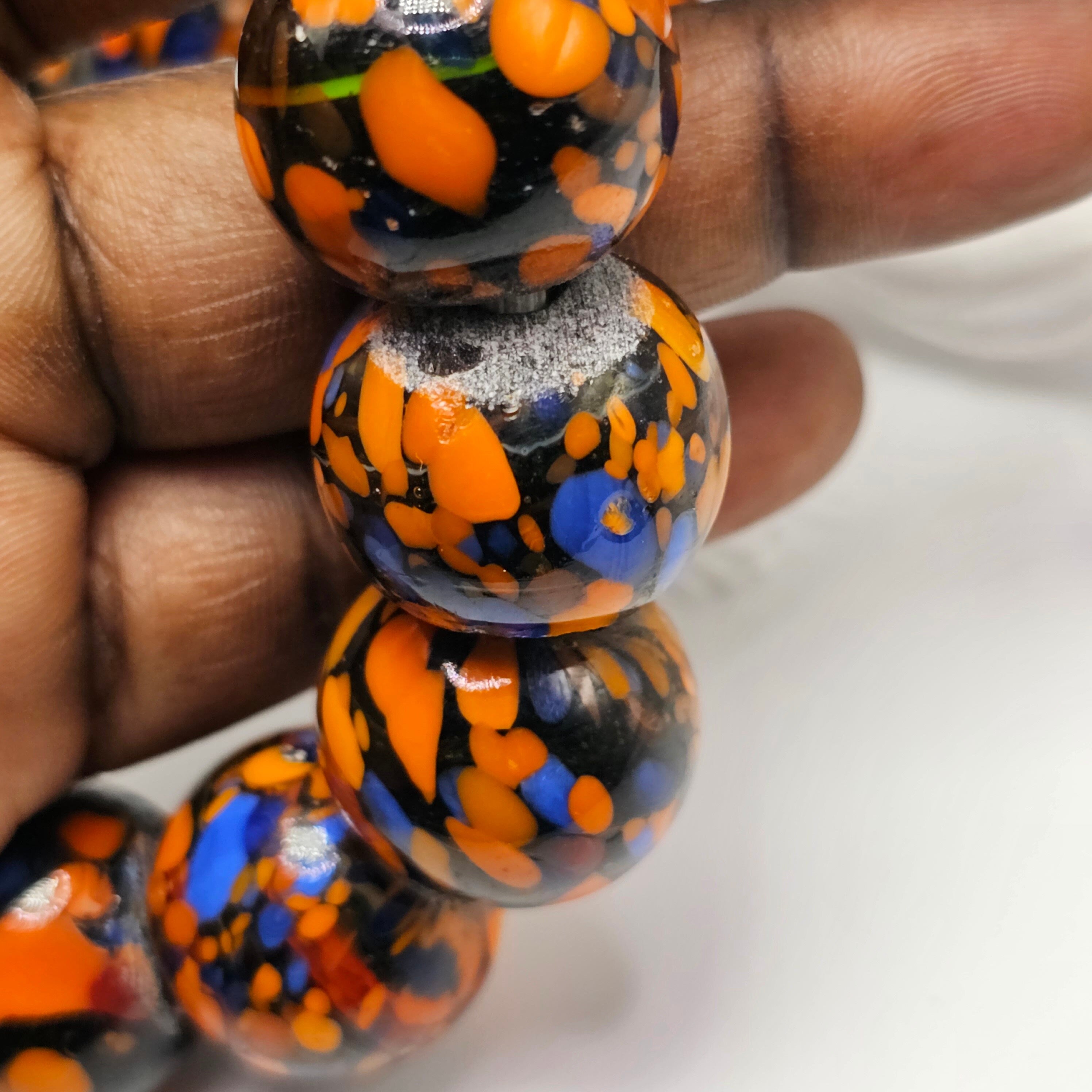 Orange Blue Lamp Beads, Indian Beads