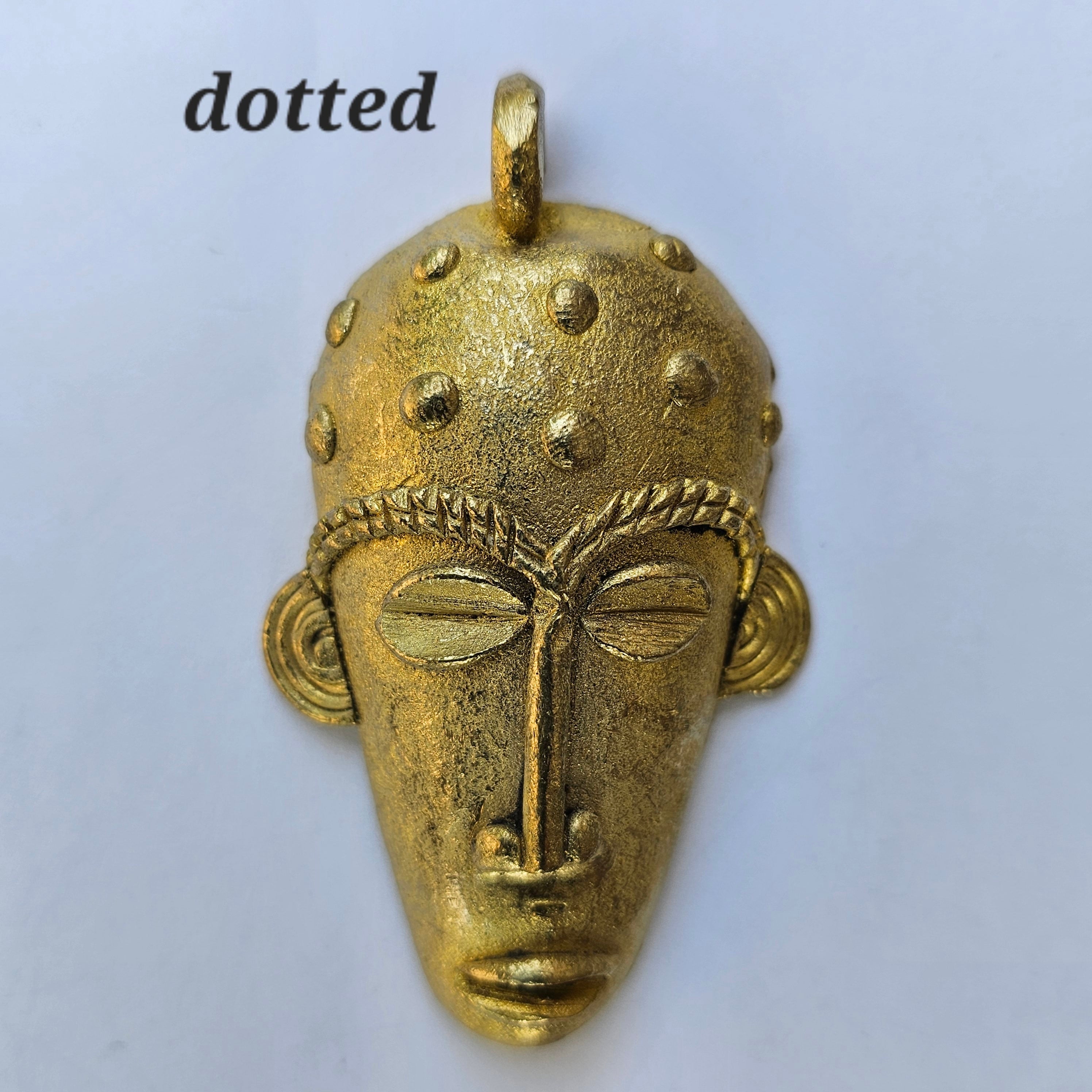 Elongated Mask Pendant, African Brass Beads