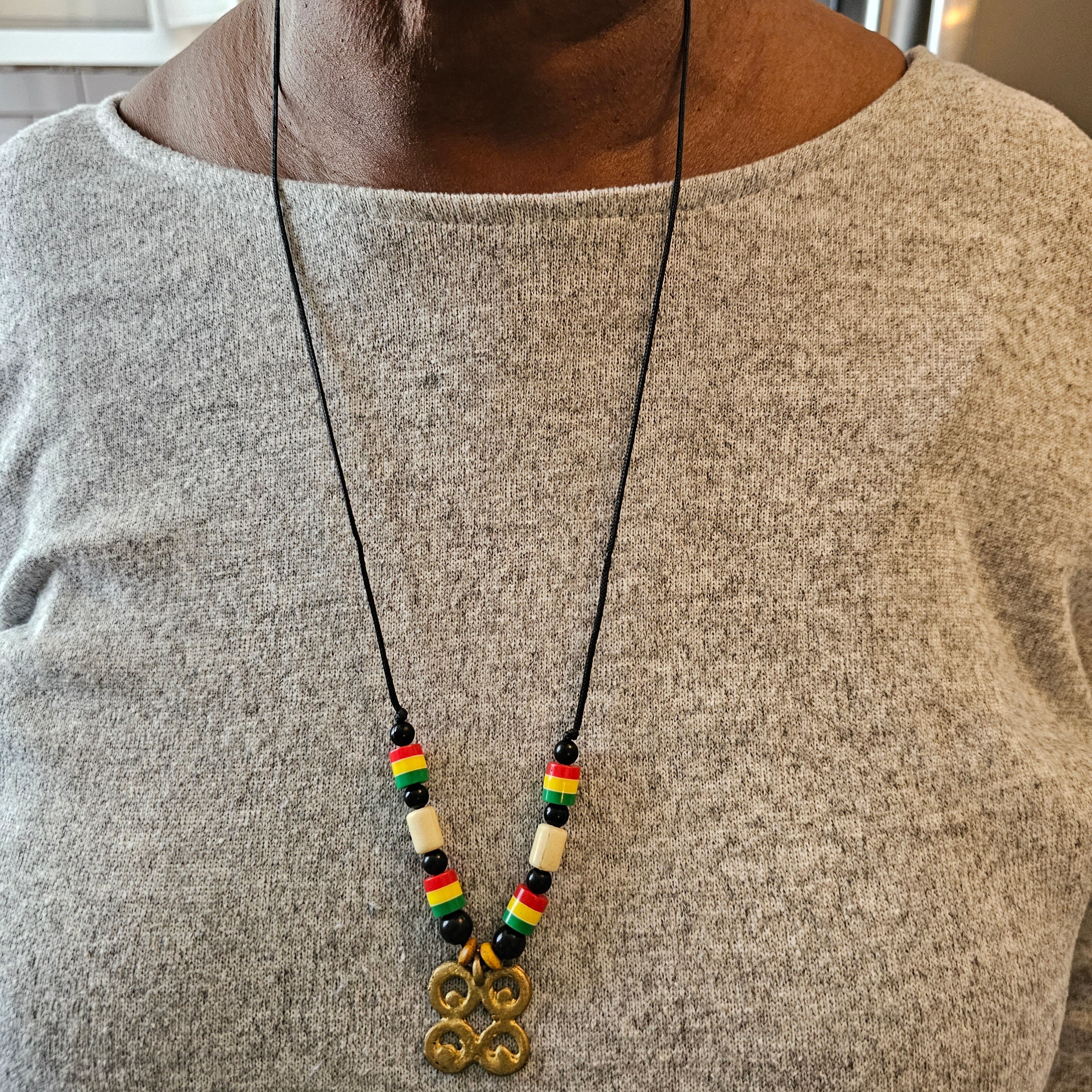 Ashante Brass Necklace, African Jewelry, Adinkra Symbols