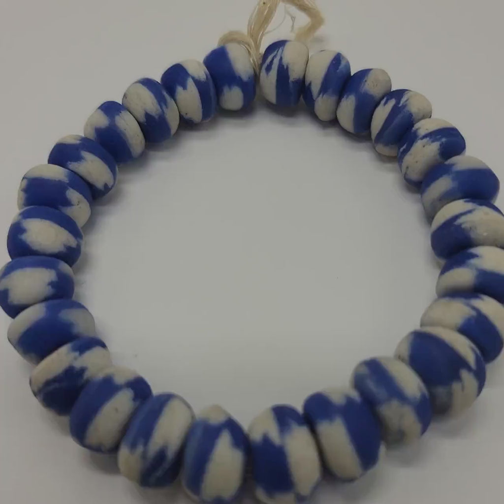 26 Off White Blue Krobo Beads, African Beads