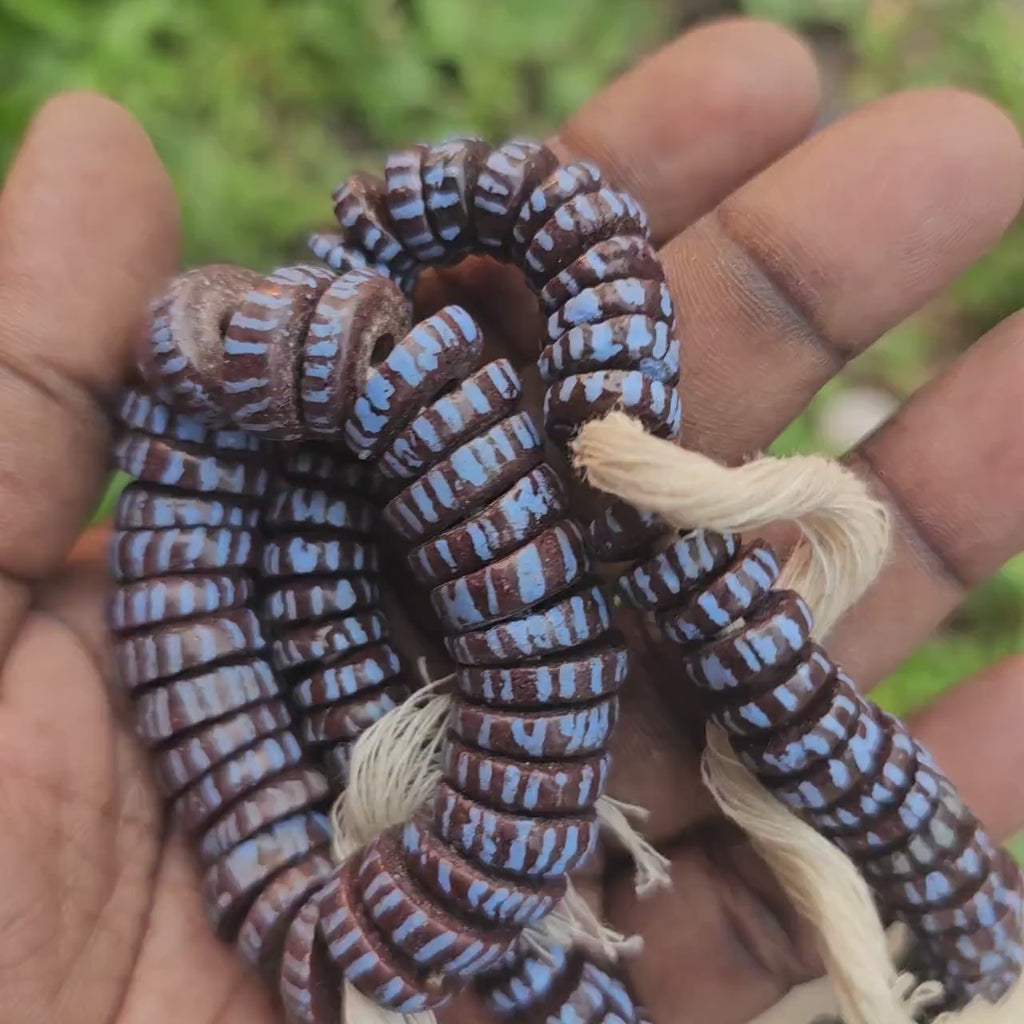 Blue Brown Spacer Beads, African Bead, Painted Beads