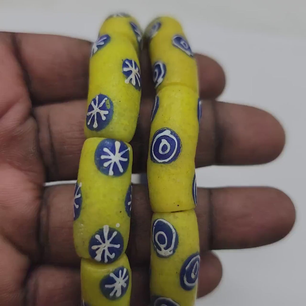 Yellow African Beads, Hand Painted Beads, Jewelry Making