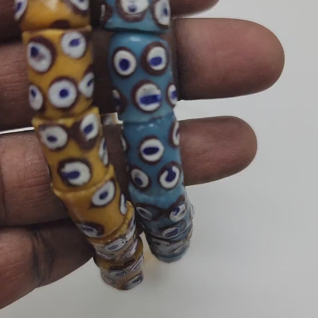 20 Eye Painted Krobo Beads, African Jewelry, Handmade Beads