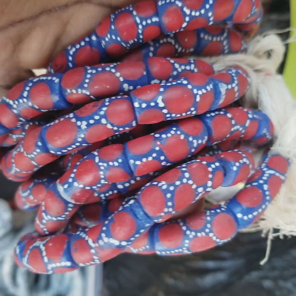 10 Red dotted Hand printed of African beads