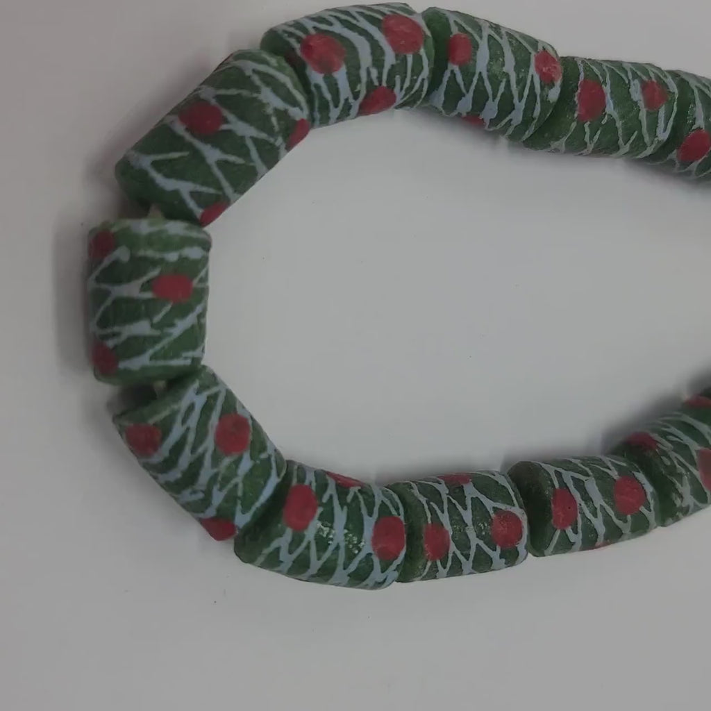 Green Hand Printed  Krobo Beads