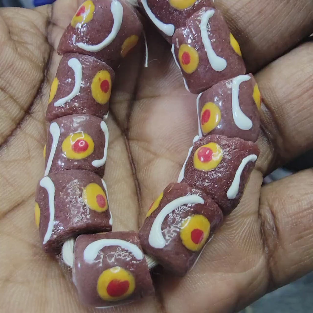 20 Brown Hand Painted Beads, Krobo Glass Beads, African Beads, Tribal Beads