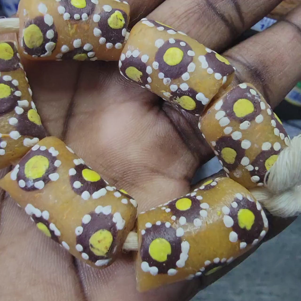 Dotted Brown African Beads, Krobo Glass Beads