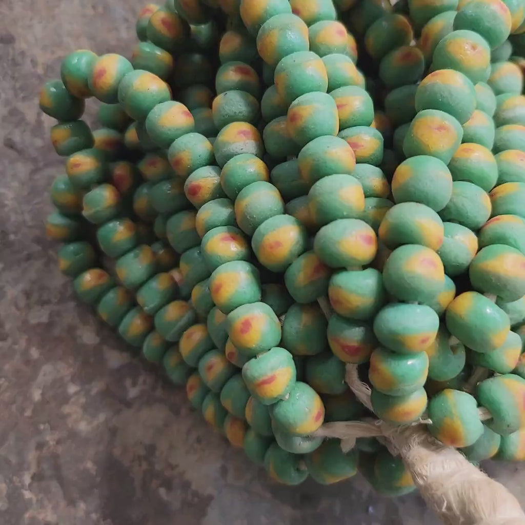 25 Green Red Eye Beads, African Beads