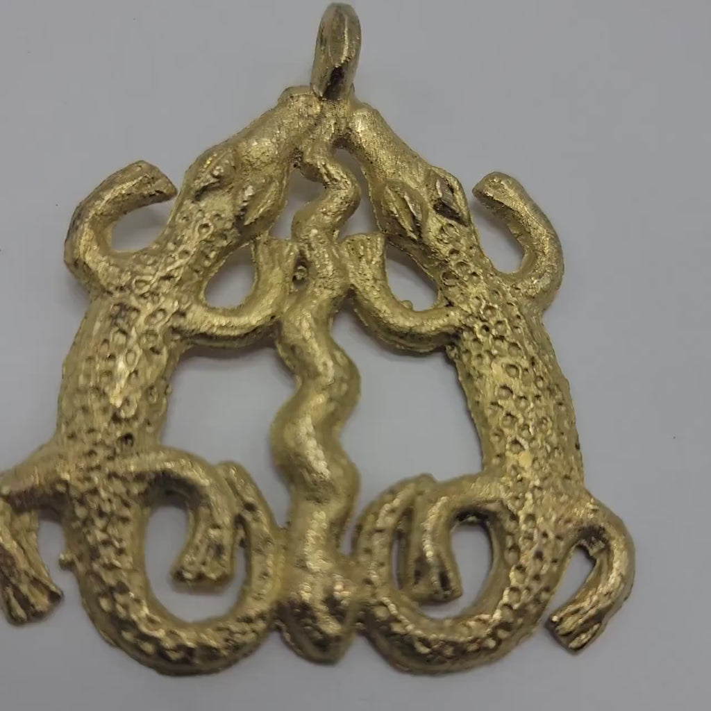 Crocodile and Snake Brass Pendant, Ashanti Brass