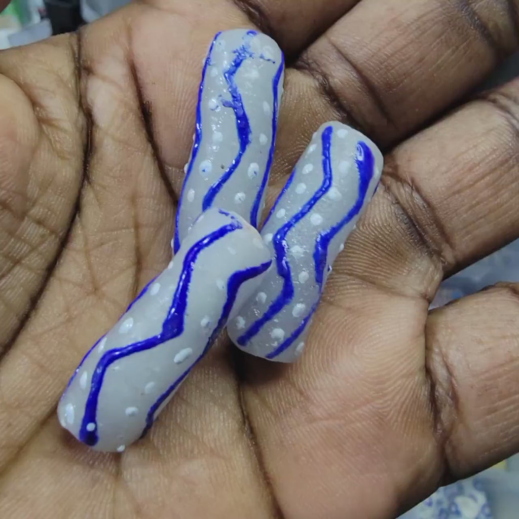 Clear blue African Krobo glass beads