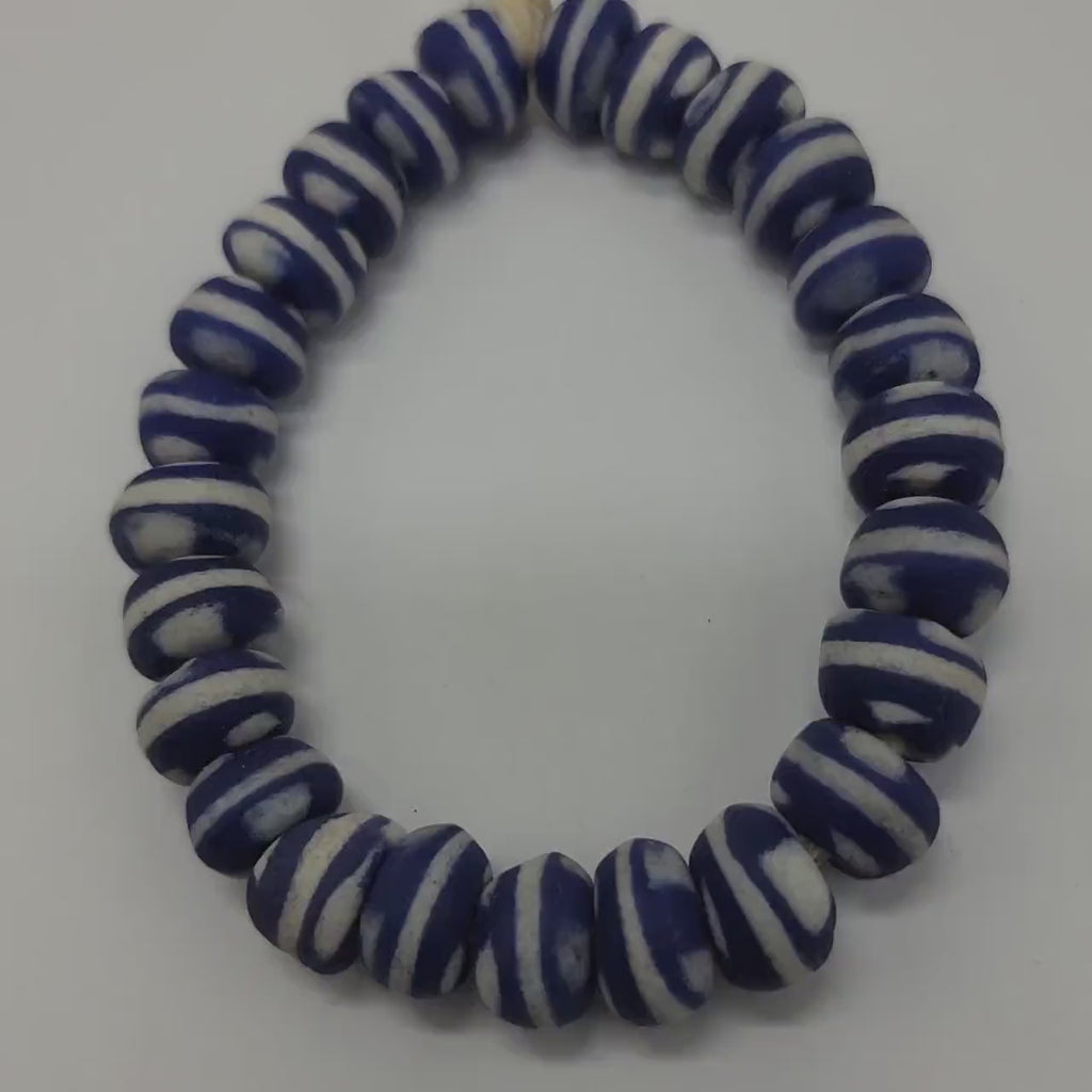 26 Round Blue African Glass Beads, Krobo Glass Beads