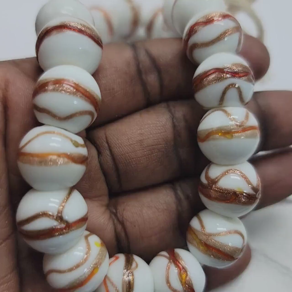 White Bronze Glass Beads