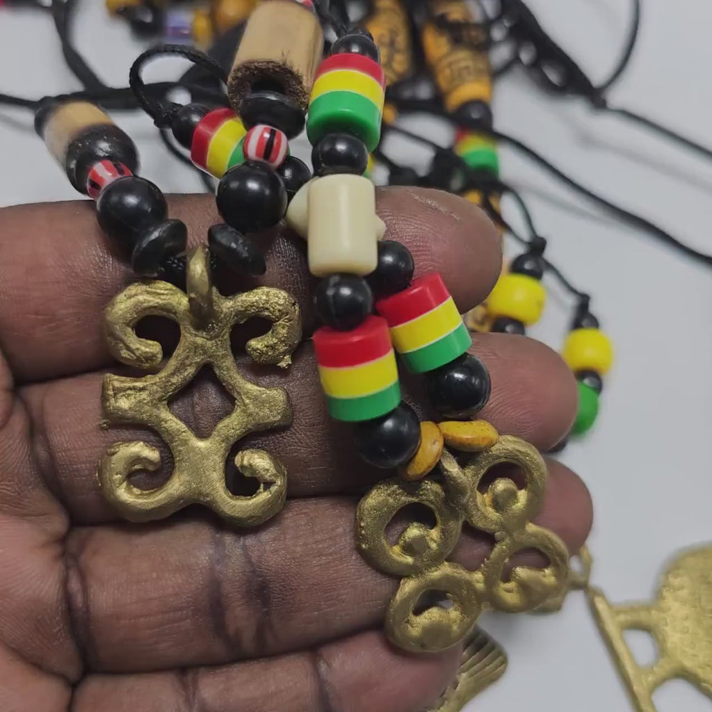 Ashante Brass Necklace, African Jewelry, Adinkra Symbols