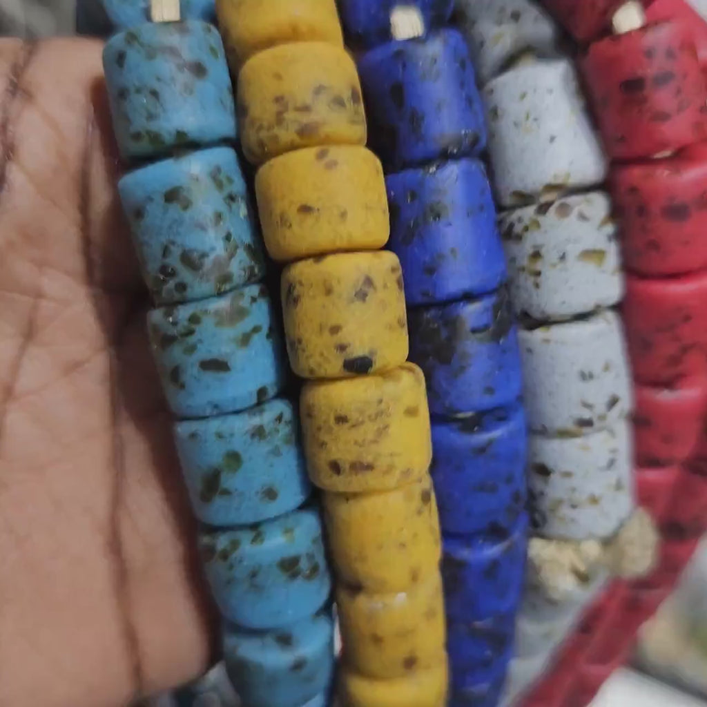 Krobo Glass Beads, Short African Cylinder Beads