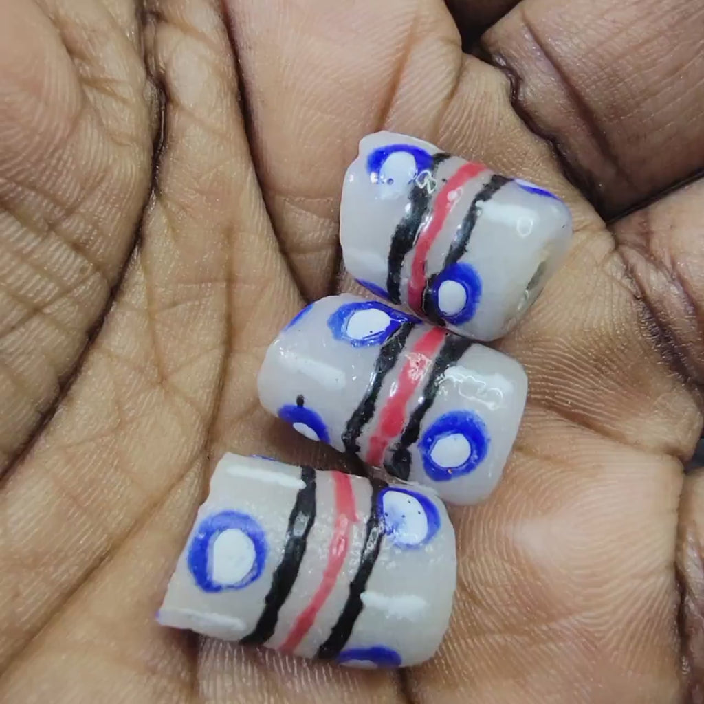 Frosted Clear African Beads, 16 Hand painted Beads, Krobo Beads