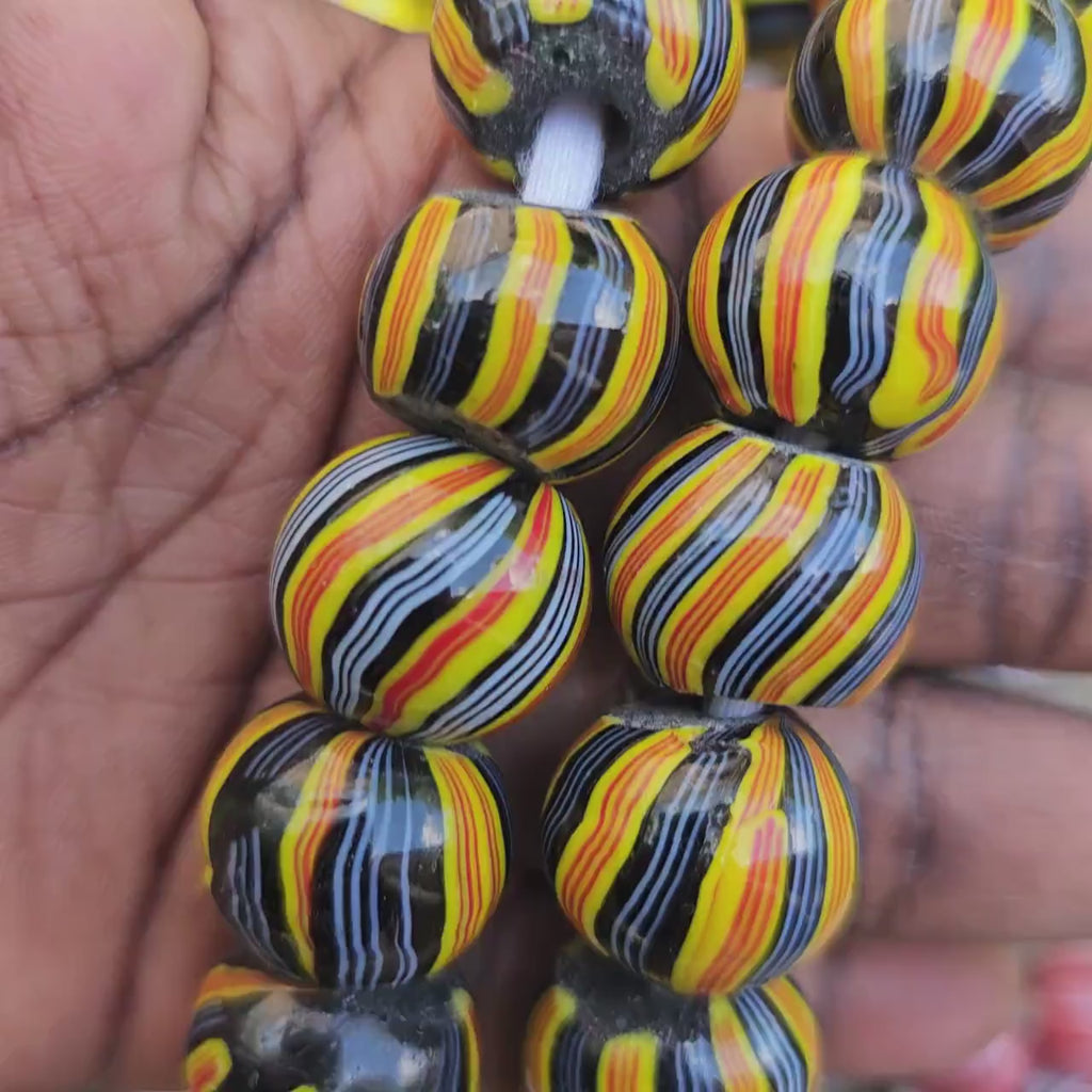 Yellow Stripe Glass Beads