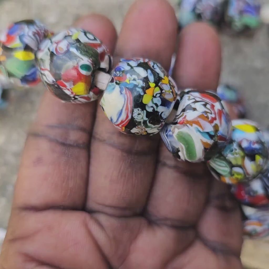 Bi-cone Marble Glass Beads