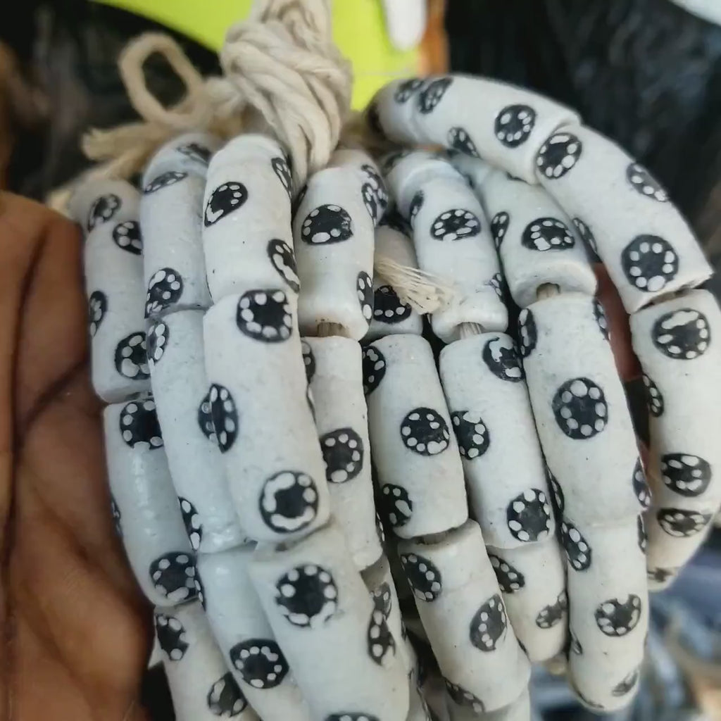 10 pieces of black and white Krobo beads