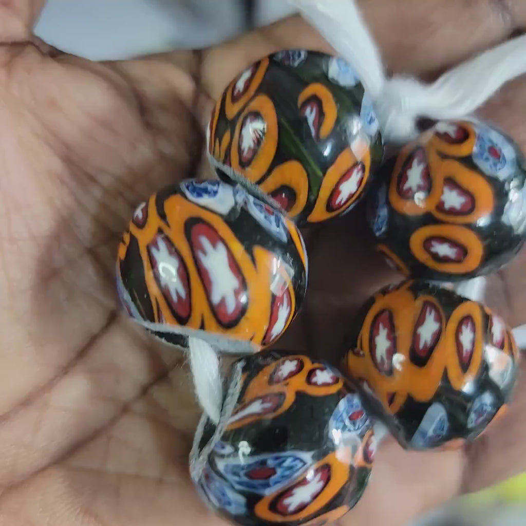 Black Orange Millefiori Beads