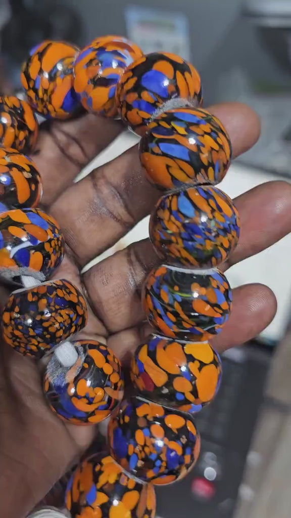 Orange Blue Lamp Beads, Indian Beads