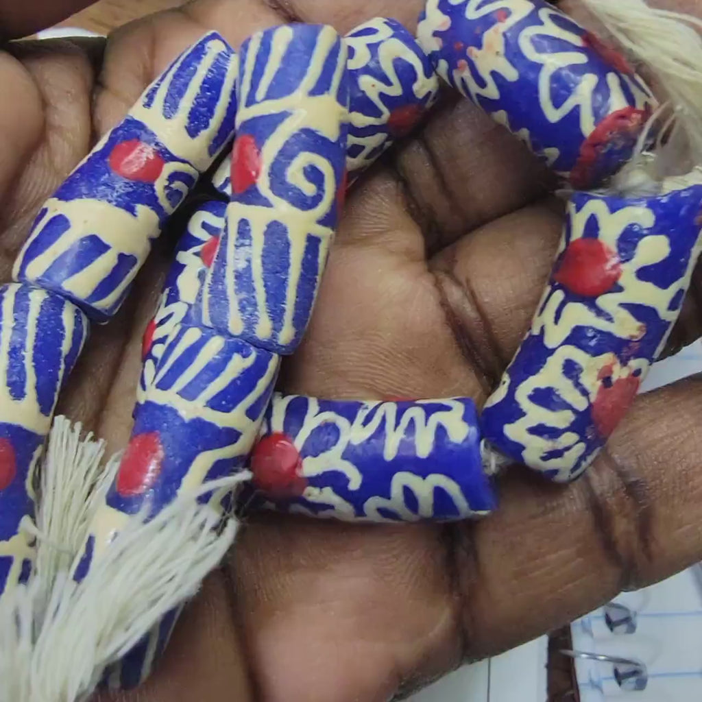 Blue Hand Painted Beads, African Beads