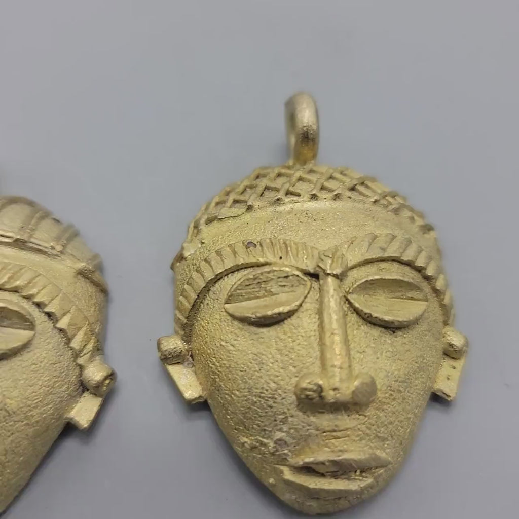 Mask Pendant, African Brass Beads