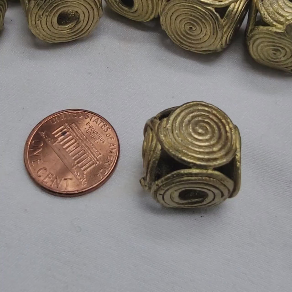 Spiral Cube Brass Bead, Raw Raw, Ashante Beads