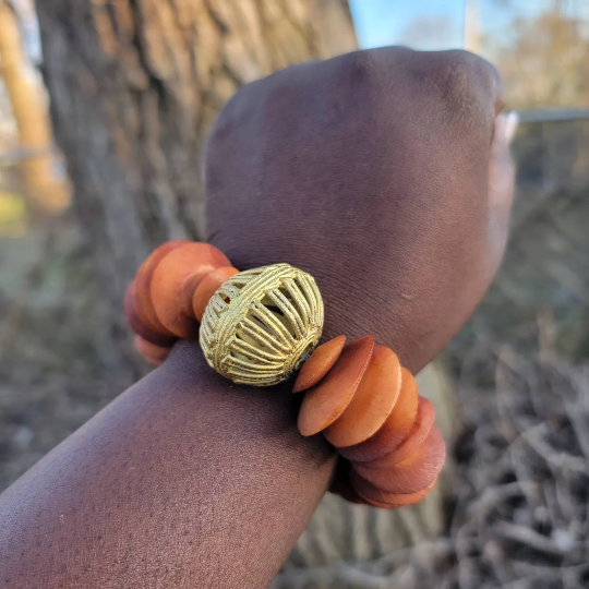 Bone Brass African Bracelet, Tribal Jewelry