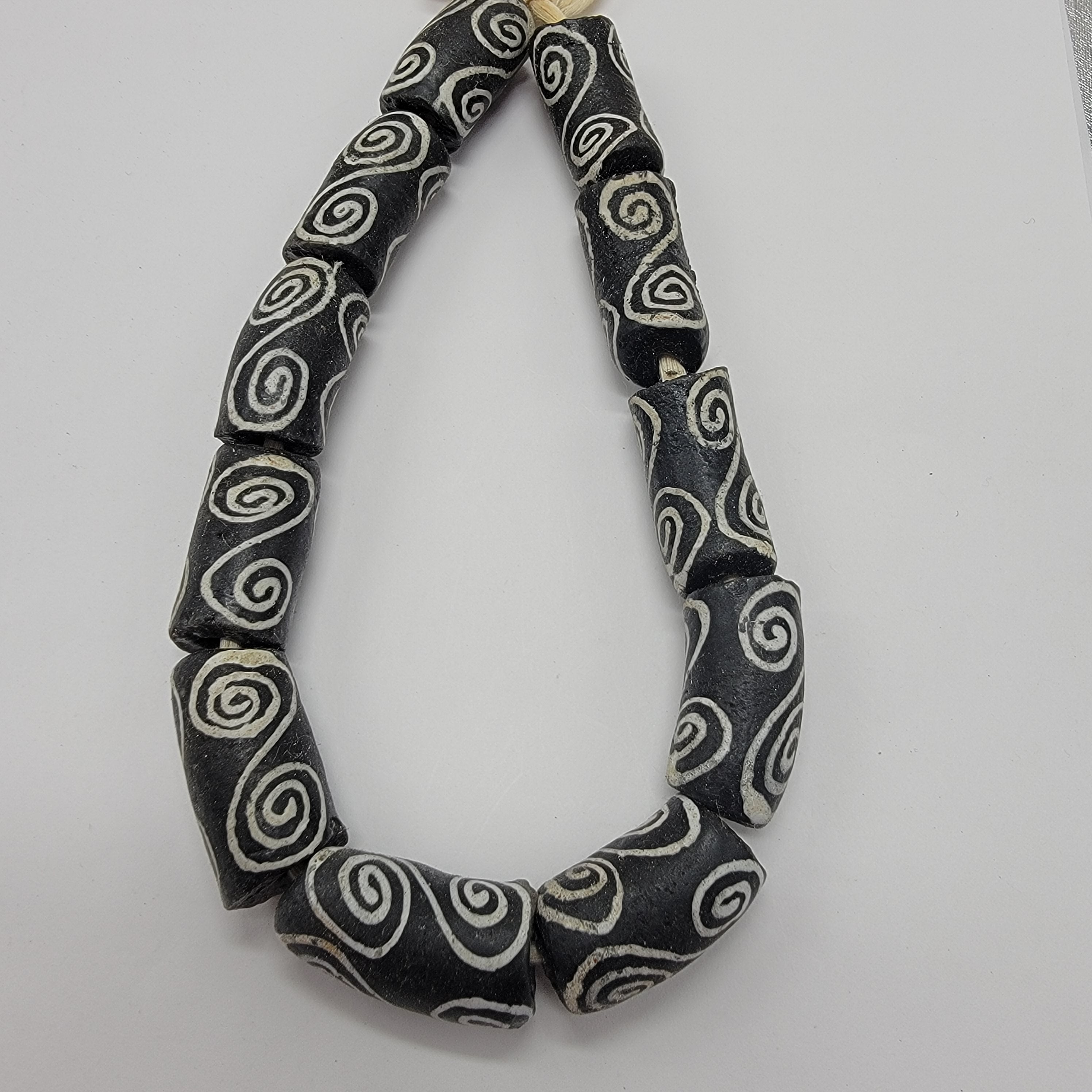 Chunky Black and Cream Krobo Printed Beads