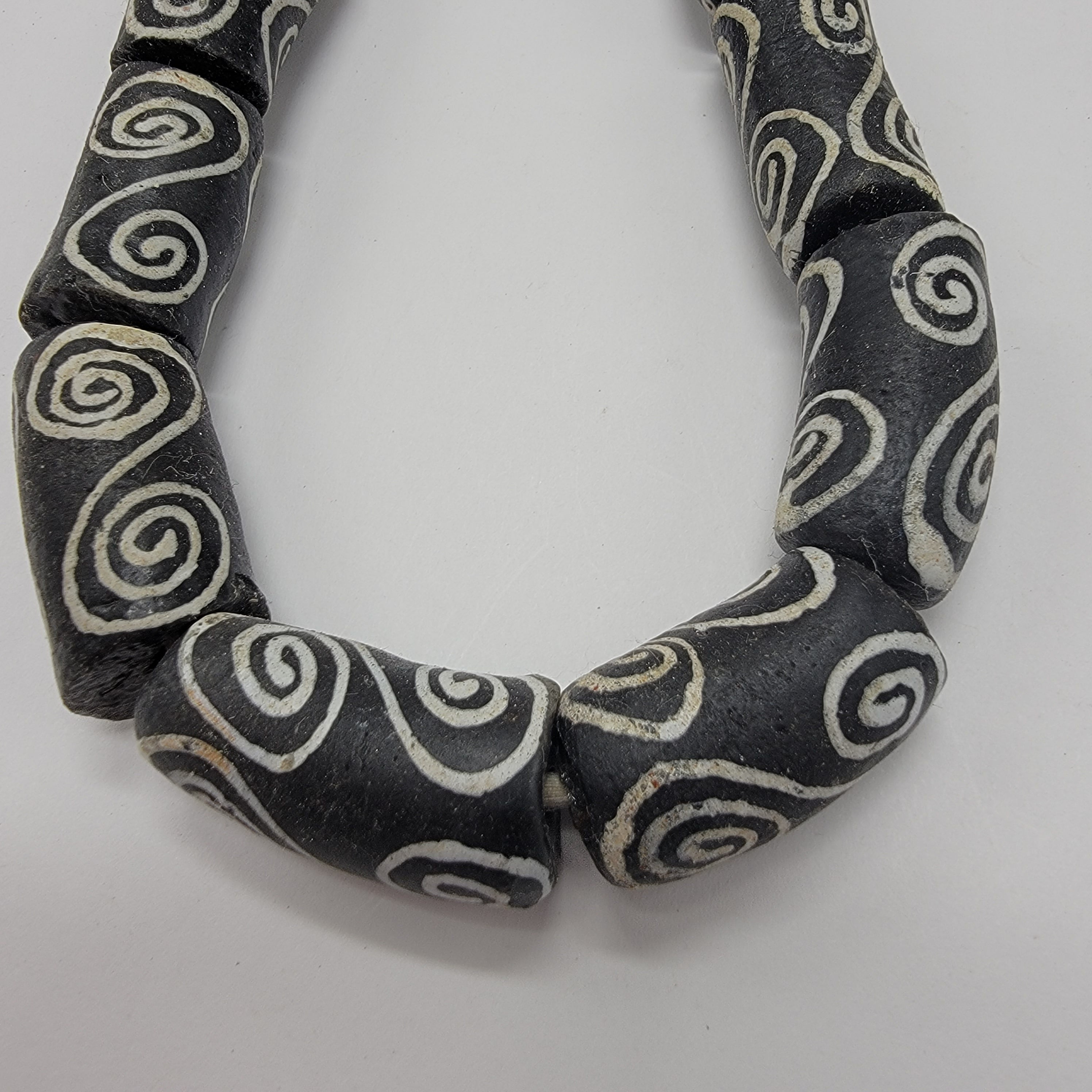 Chunky Black and Cream Krobo Printed Beads