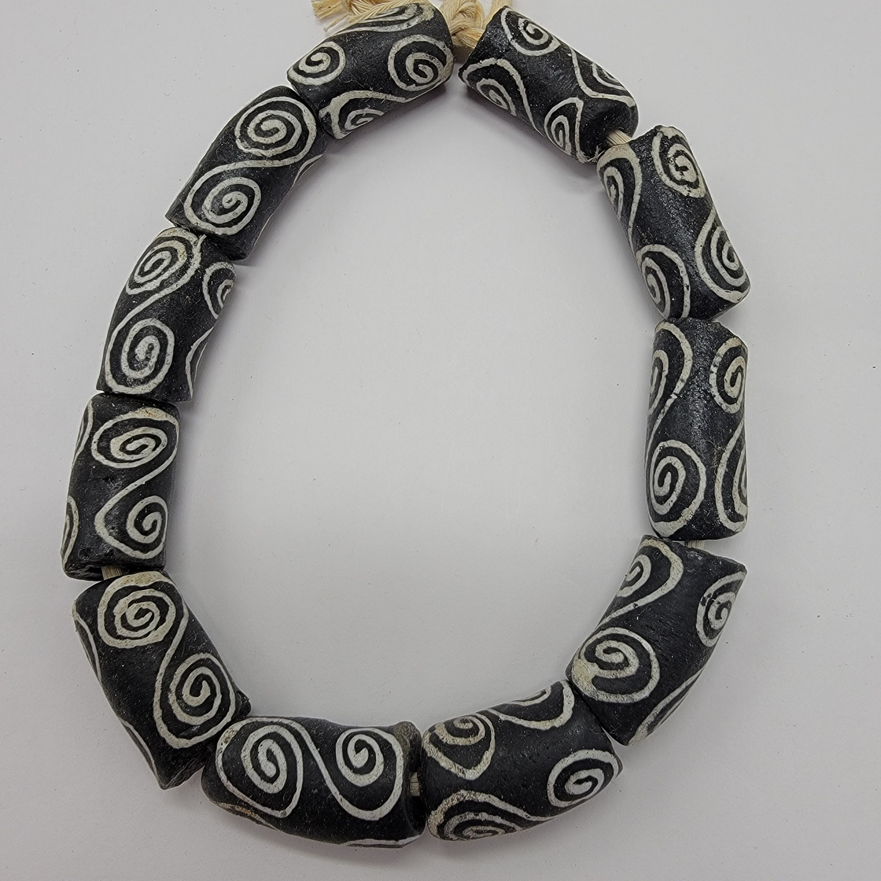 Chunky Black and Cream Krobo Printed Beads