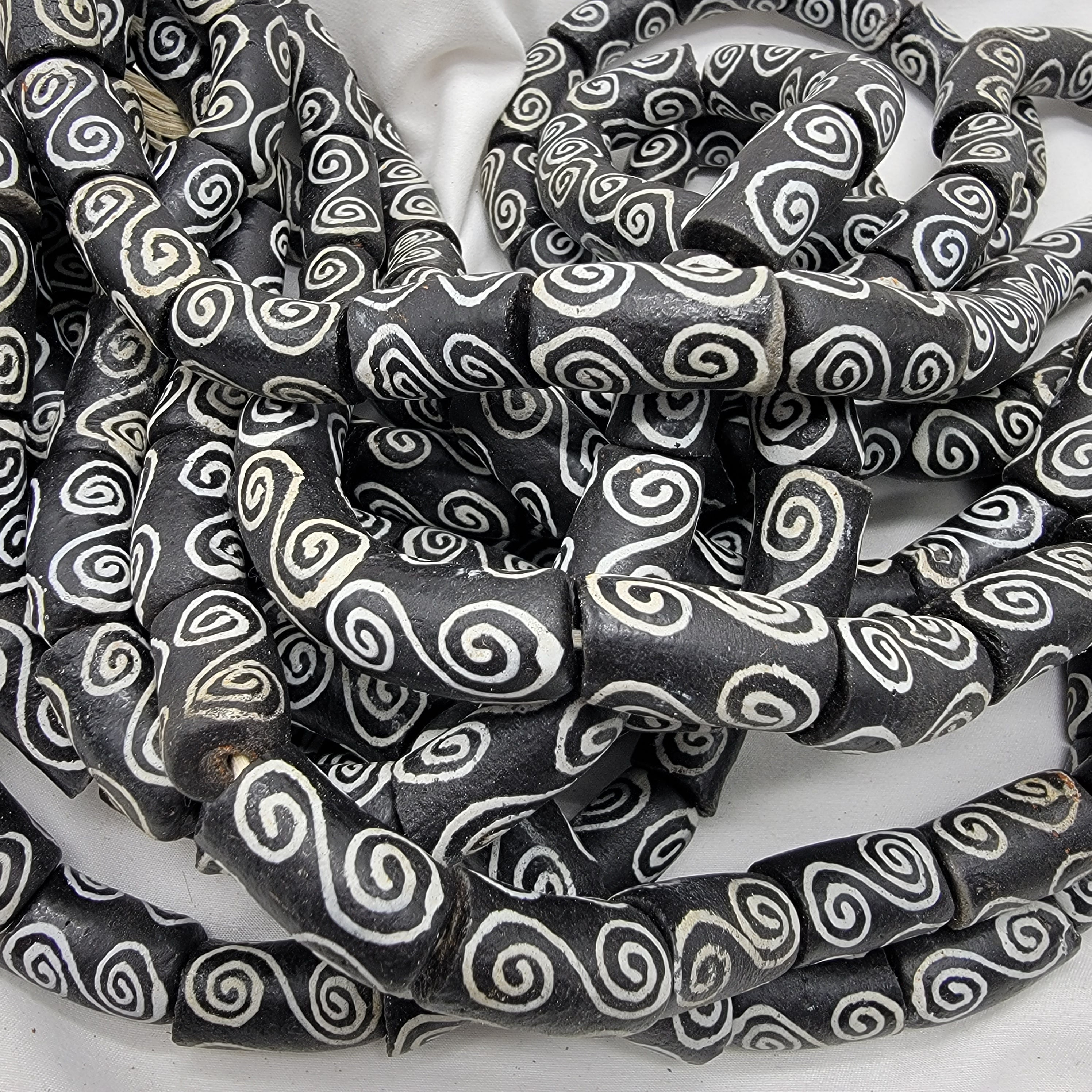 Chunky Black and Cream Krobo Printed Beads