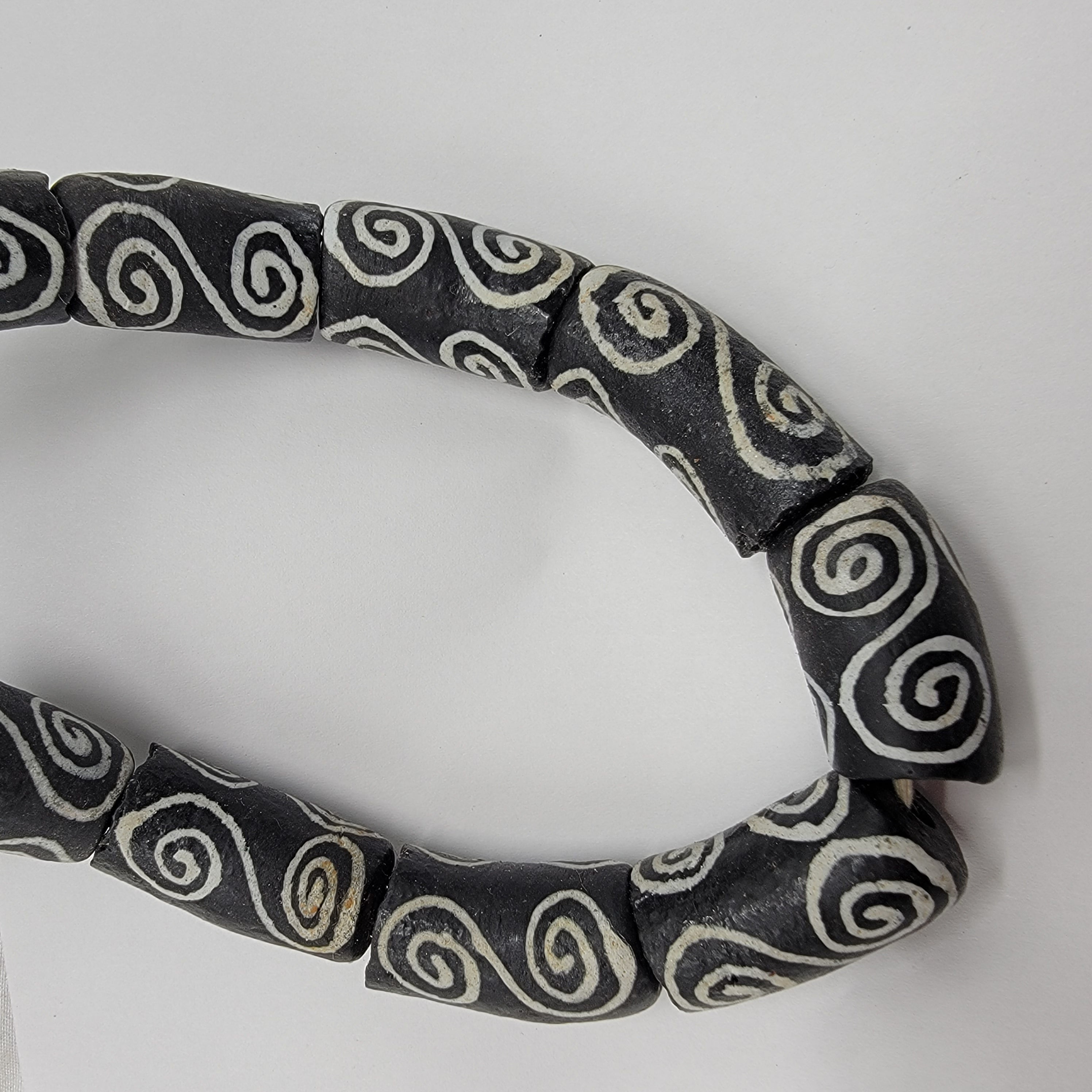 Chunky Black and Cream Krobo Printed Beads