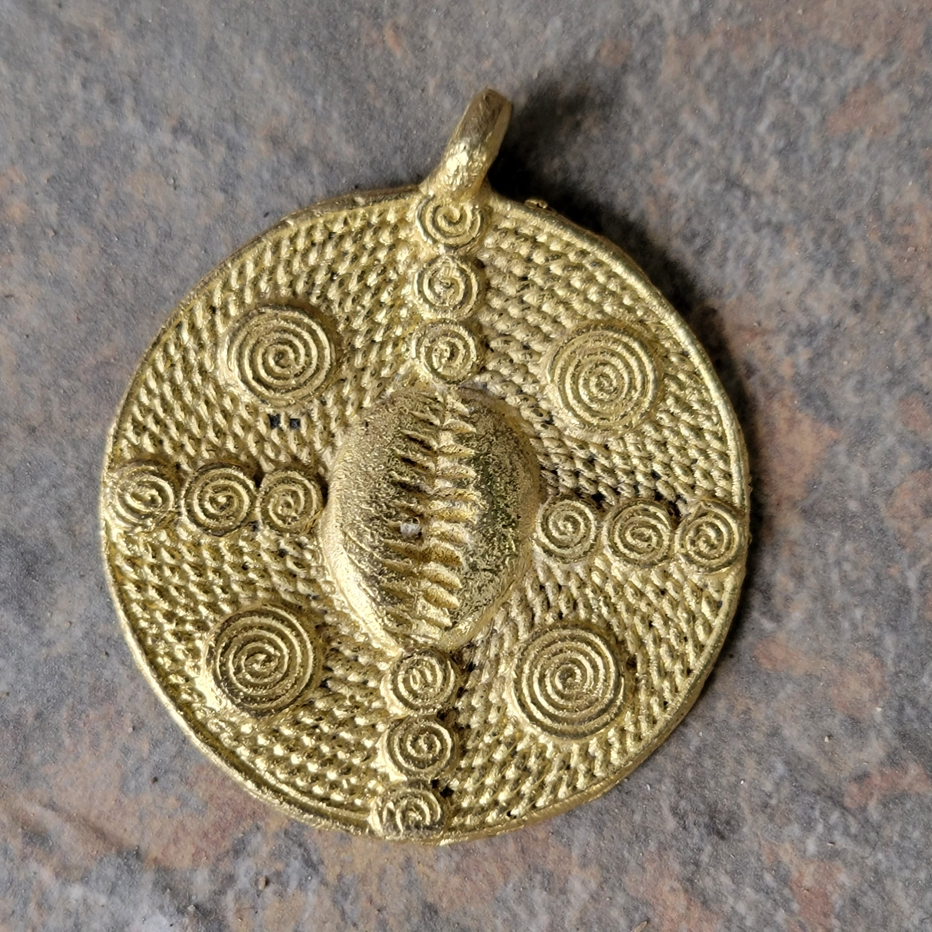 Cowrie Brass Pendant, African Brass