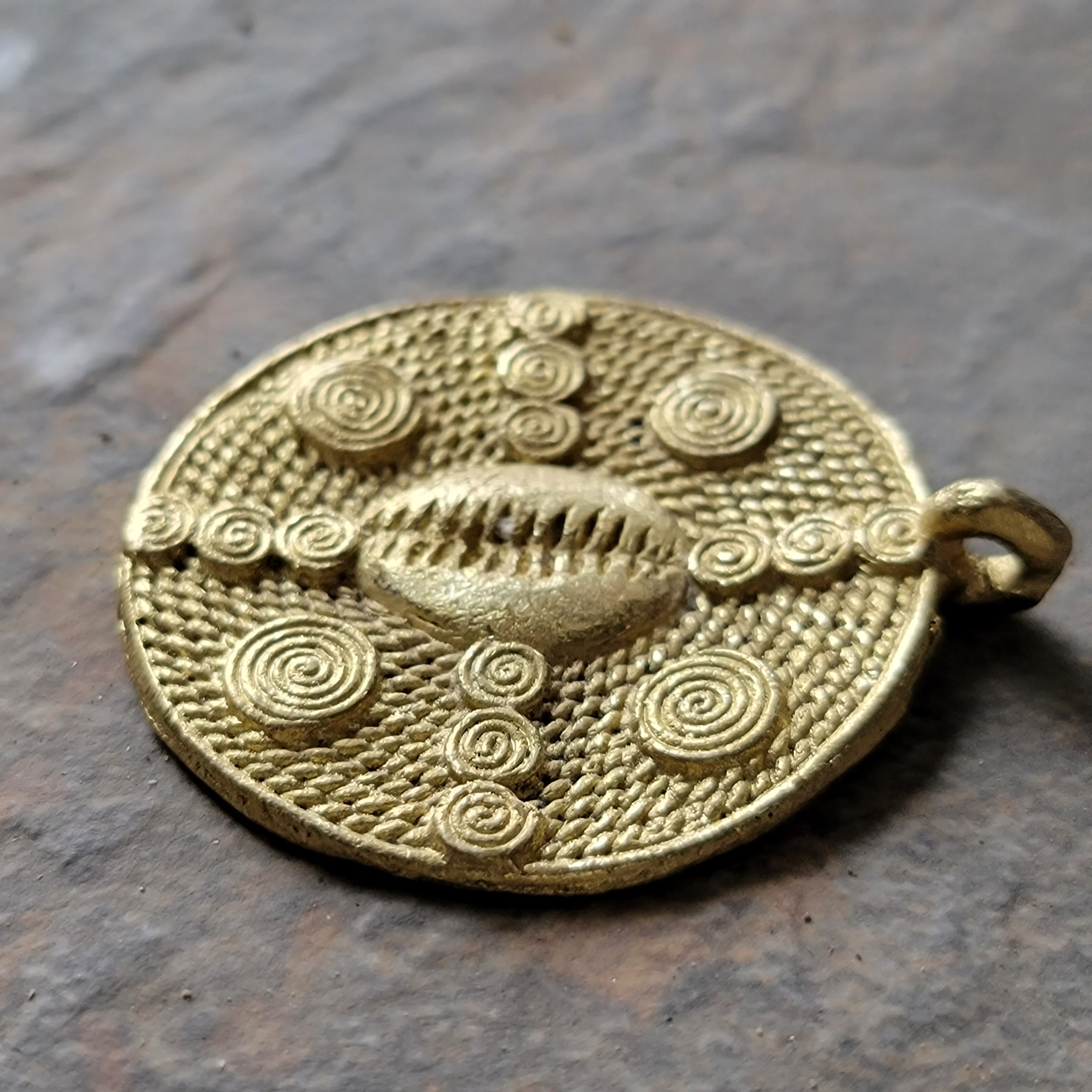 Cowrie Brass Pendant, African Brass