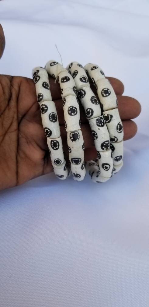 10 pieces of black and white Krobo beads